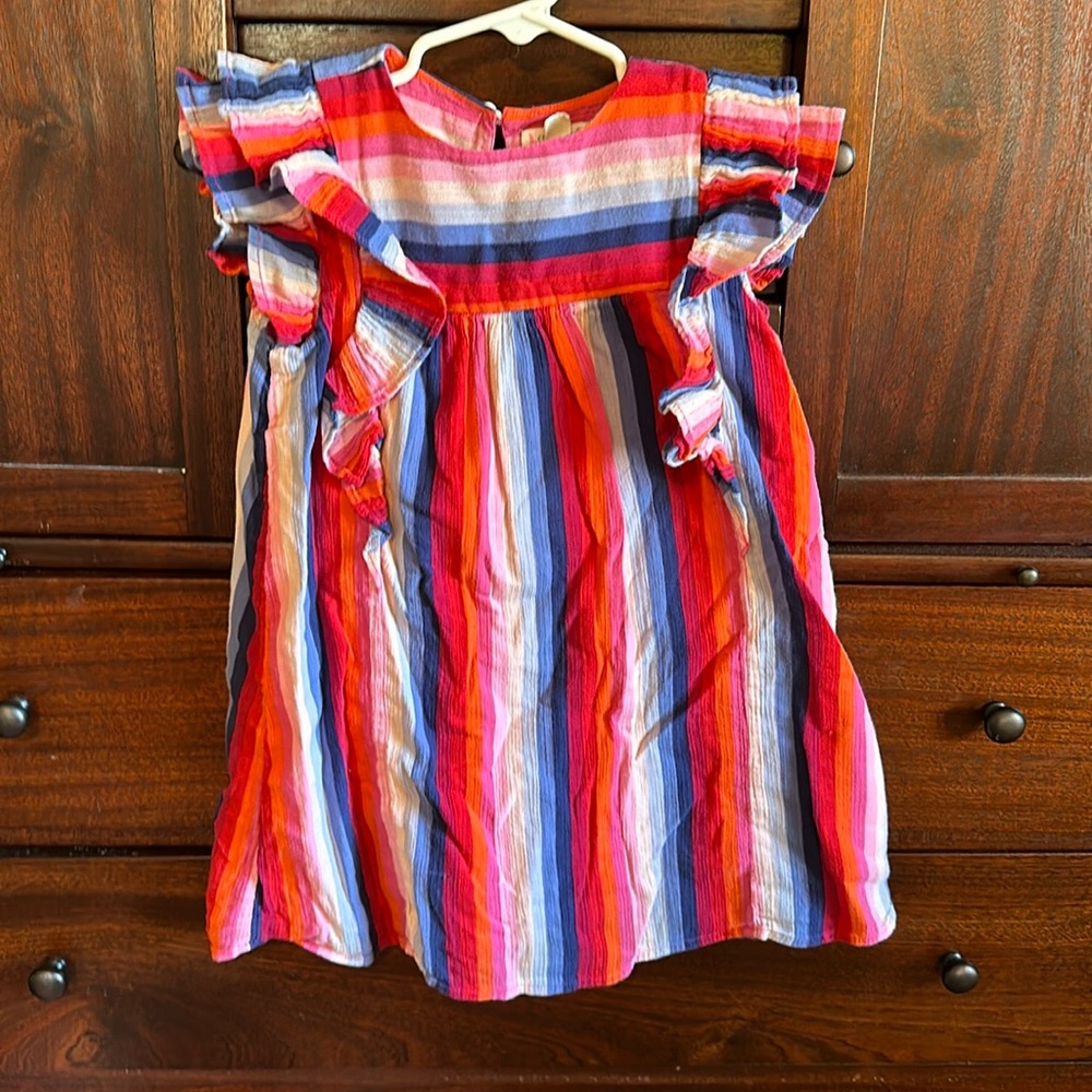 Crewcuts girls size 5 stripe dress with ruffle shoulder